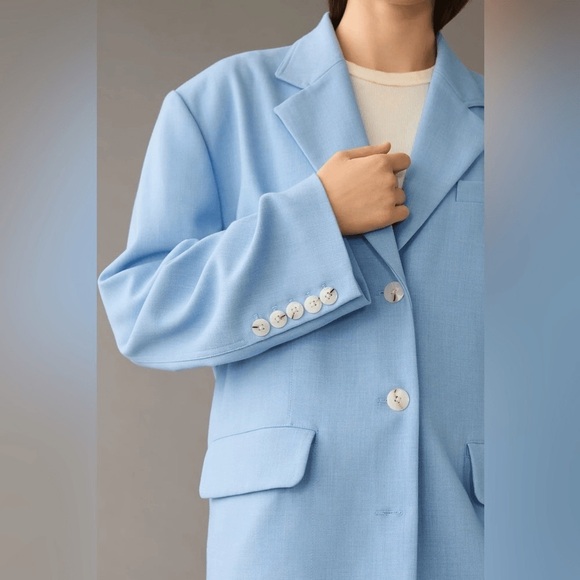 Anthropologie Maeve Oversized Blue Blazer Shoulder Pad Size XS/S - Picture 4 of 16